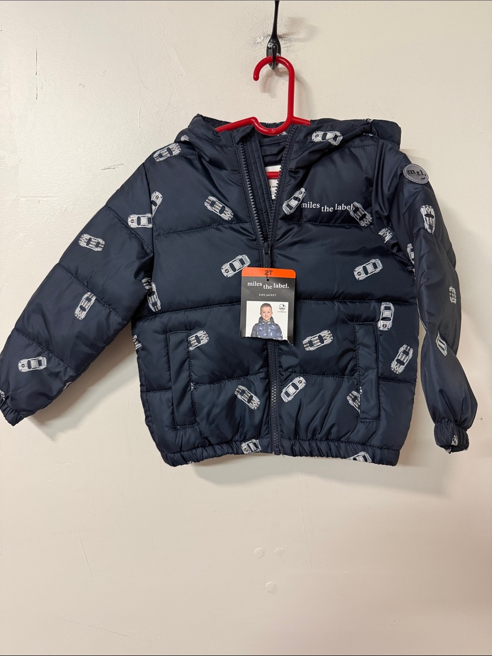 Miles the Label Navy Car-Print Puffer Jacket for Kids
